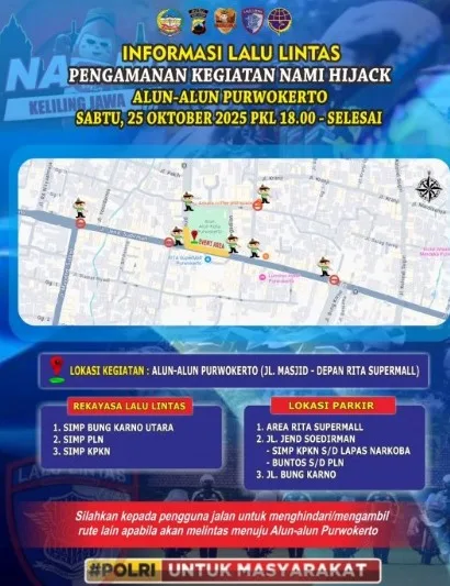 rekasaya lalu lintas Catat Rekayasa Lalu Lintas di Alun-alun Purwokerto pada 25 Oktober 2025 karena Acara Nami Hijack