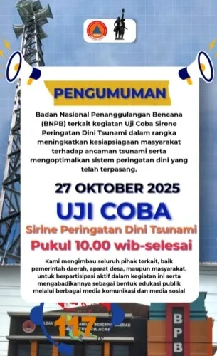 sirine BPBD Cilacap Beberkan Akan Ada Uji Coba Sirine Peringatan Dini Tsunami