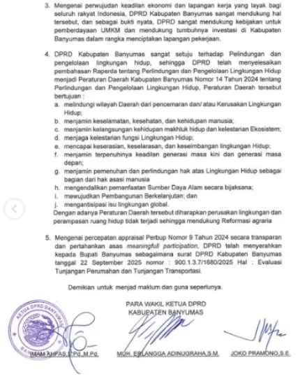 ttd Pernyataan Resmi DPRD Banyumas Tanpa Tanda Tangan Ketua