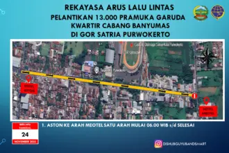Rekayasa Arus Lalu Lintas Pelantikan 13.000 Pramuka Garuda Kwartir Cabang Banyumas Di Gor Satria Purwokerto, Jalan Soeharso Purwokerto
