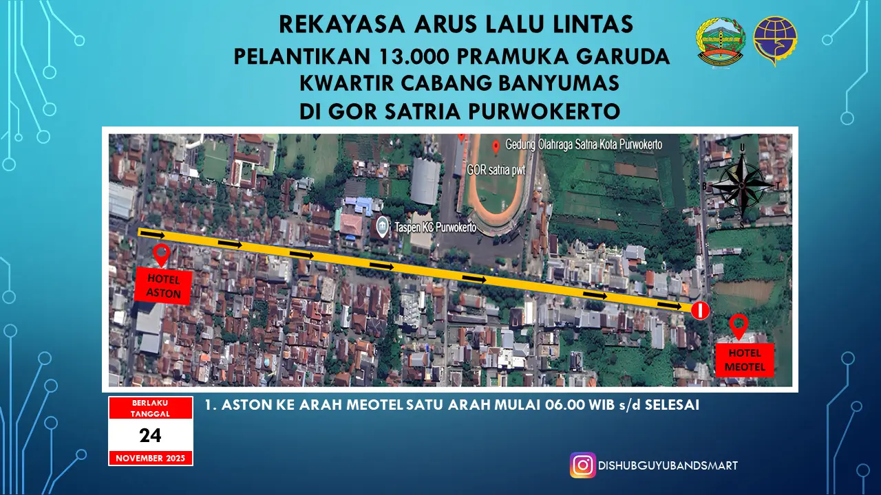 Rekayasa Arus Lalu Lintas Pelantikan 13.000 Pramuka Garuda Kwartir Cabang Banyumas Di Gor Satria Purwokerto, Jalan Soeharso Purwokerto