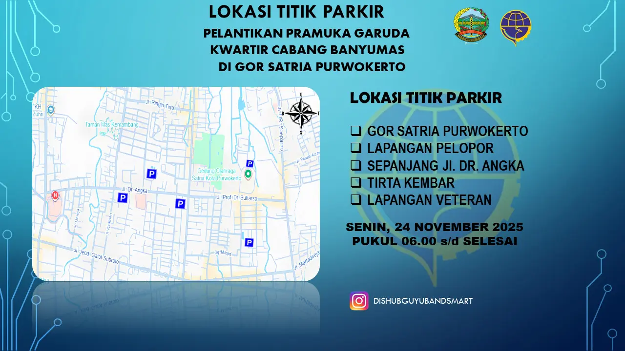 Lokasin Titik Parkir Pramuka Garuda Kwartir Cabang Banyumas Di Gor Satria Purwokerto. (Sumber: Instagram DISHUBGUYUBANDSMART)