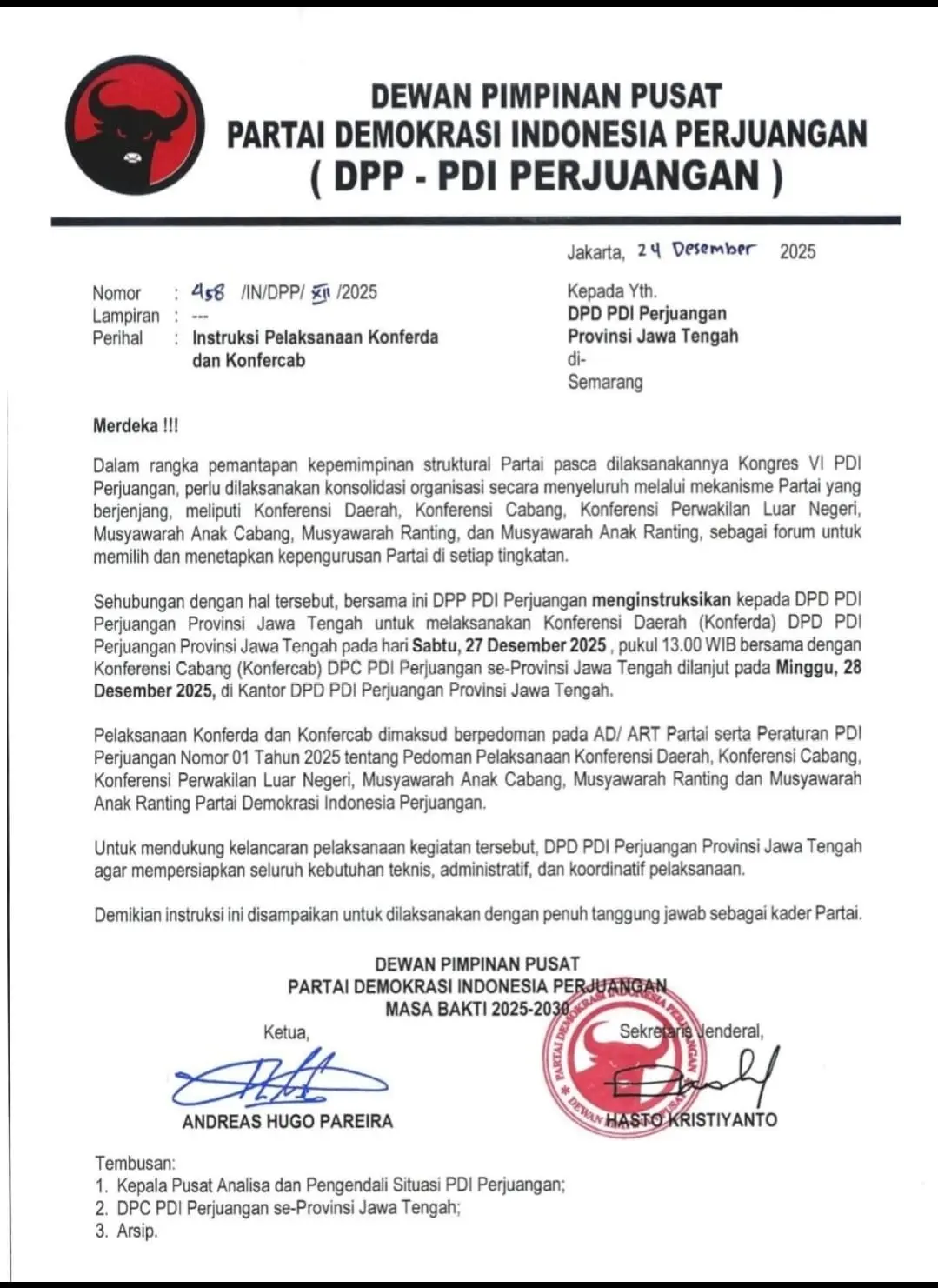 Konferda dan Konfercab PDI Perjuangan Jateng Digelar Akhir Pekan Ini