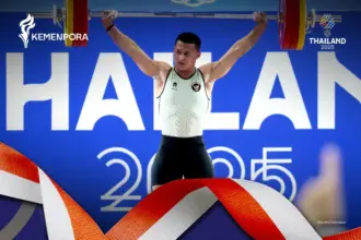 Rizki Juniansyah Sabet emas angkat besi kelas 79 Kg di Sea Games 2025. (Instagram Kemenpora)