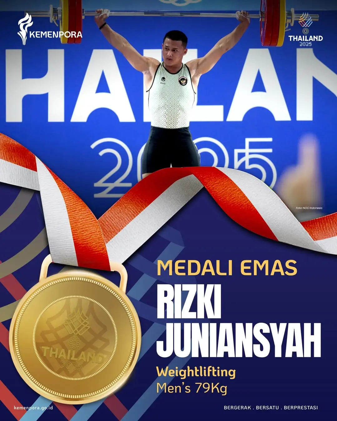 Rizki Juniansyah Sabet emas angkat besi kelas 79 Kg di Sea Games 2025. (Instagram Kemenpora)