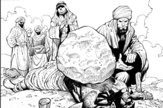 Ilustrasi penyiksaan Bilal di padang pasir. (Sumber gambar hasanjufri.com)