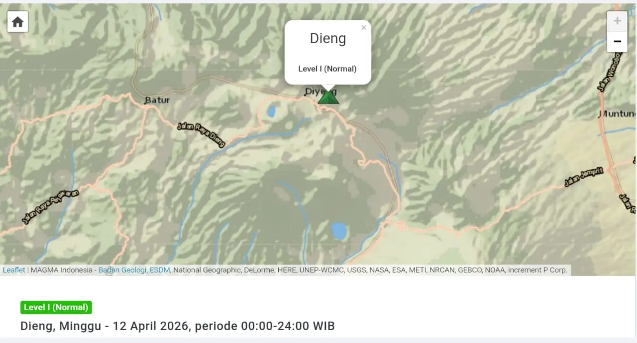 Tangkapan layar status Gunung Api Dieng, Minggu (12/4/2026).