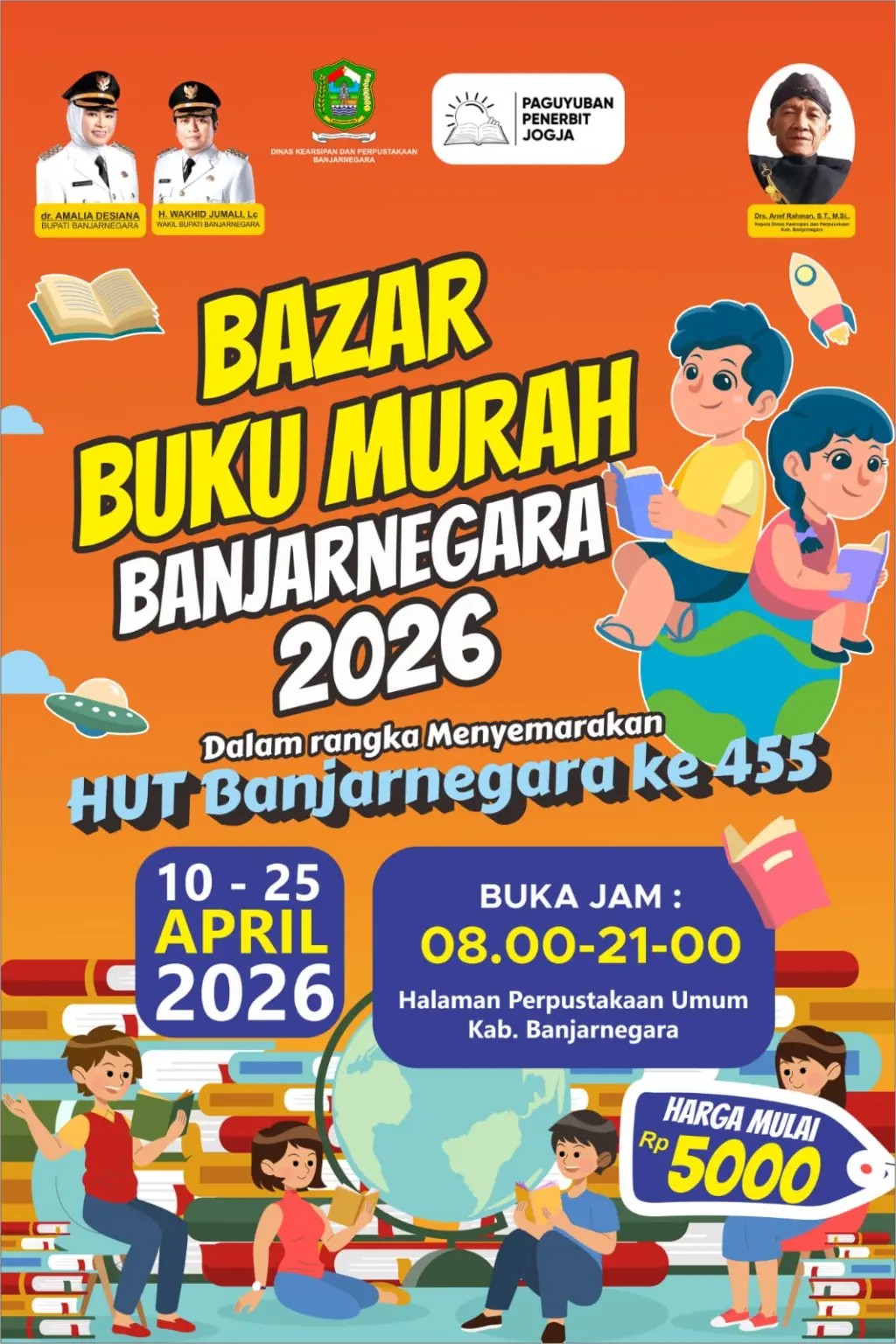 Pengumuman pelaksanaan bazar buku murah mulai 10-25 April 2026. (foto: Heri C)