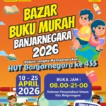 Pengumuman pelaksanaan bazar buku murah mulai 10-25 April 2026. (foto: Heri C)