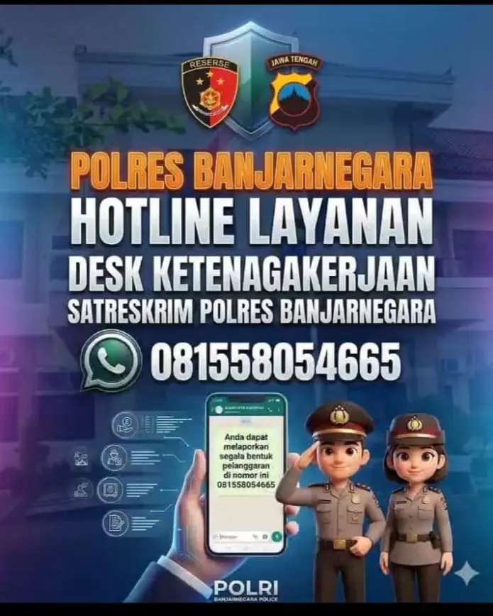 Leaflet layanan hotline Polres Banjarnegara khusus aduan ketenagakerjaan.