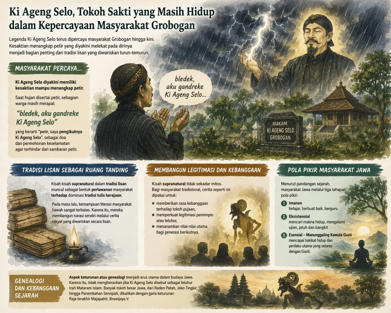 Ilustrasi Ki Ageng Selo yang dipercaya masyarakat kabupaten Grobogan. (Foto: AI)