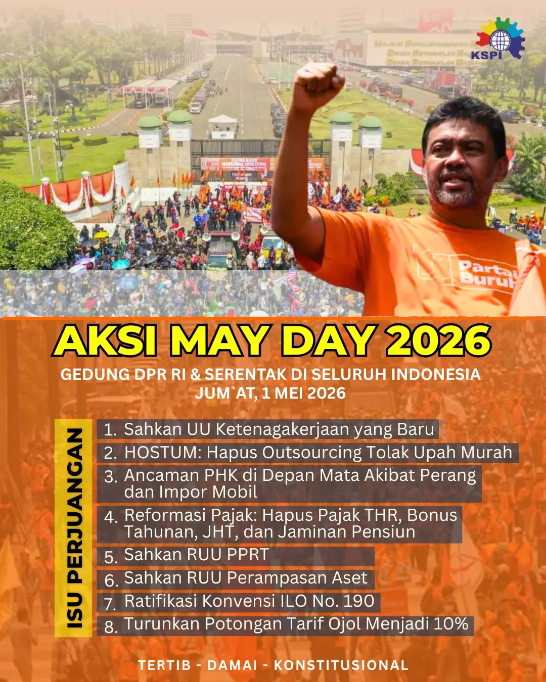 Liflet ajakan aksi serentak buruh pekerja metal Indonesia di May Day 2026. (Foto: FSPMI)