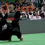 Pesilat muda Mieko melakukan selebrasi usai memastikan medali emas di kejurnas