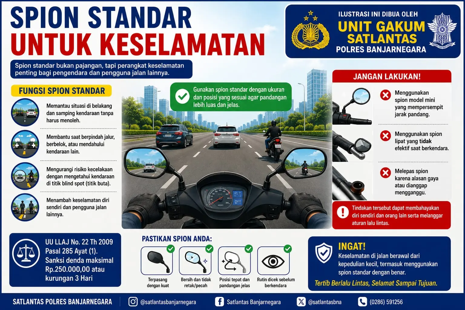 Leaflet edukasi penggunaan spion untuk ranmor. (Foto: Unit Gakum Satlantas Res Banjarnegara)